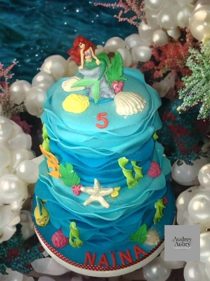 Gâteau anniversaire Petite Sirène Ariel bleu 5 ans — Audrey Aubry